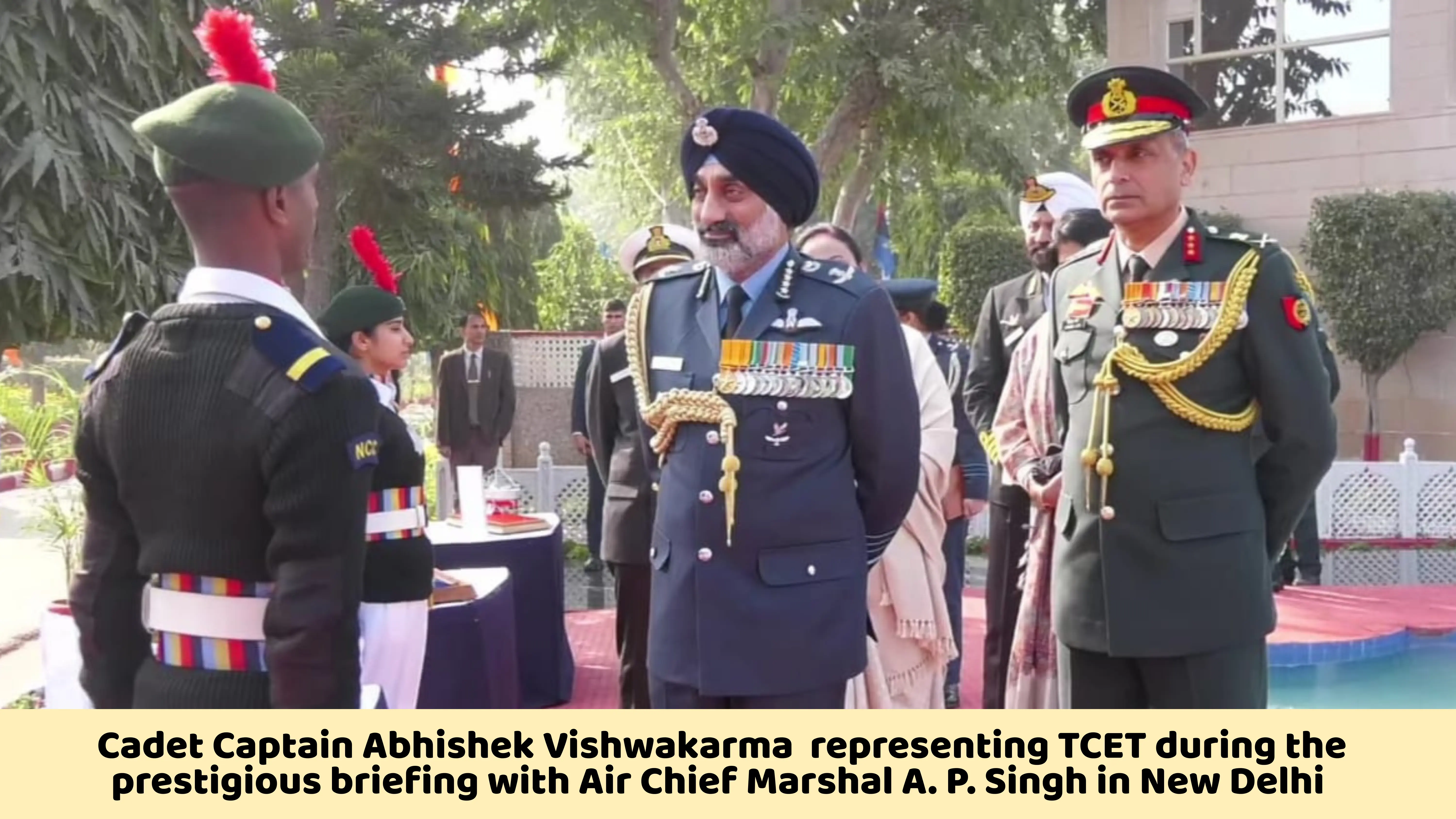 Cadet Captain Abhishek Vishwakarma representing TCET during the prestigious briefing with Air Chief Marshal A. P. Singh in New Delhi